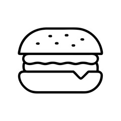 Simple line art burger icon in black and white design  