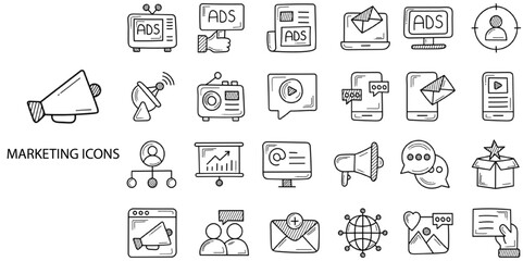 Fototapeta premium Marketing simple concept 24 hand drawn icons set .Vector illustration.