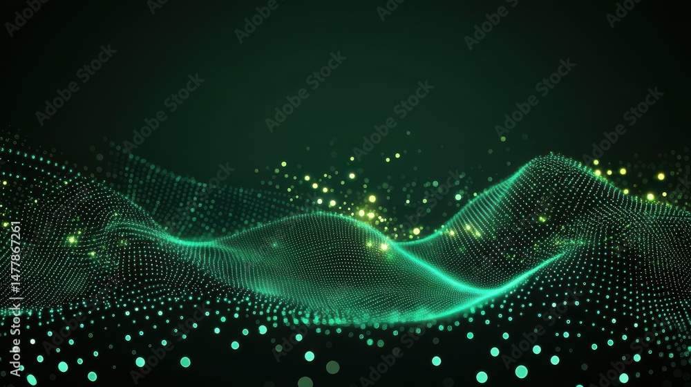 Poster abstract green digital network background with futuristic connections and glowing dots. concept of t