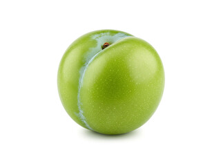 Fresh one green plum isolated on white background.
