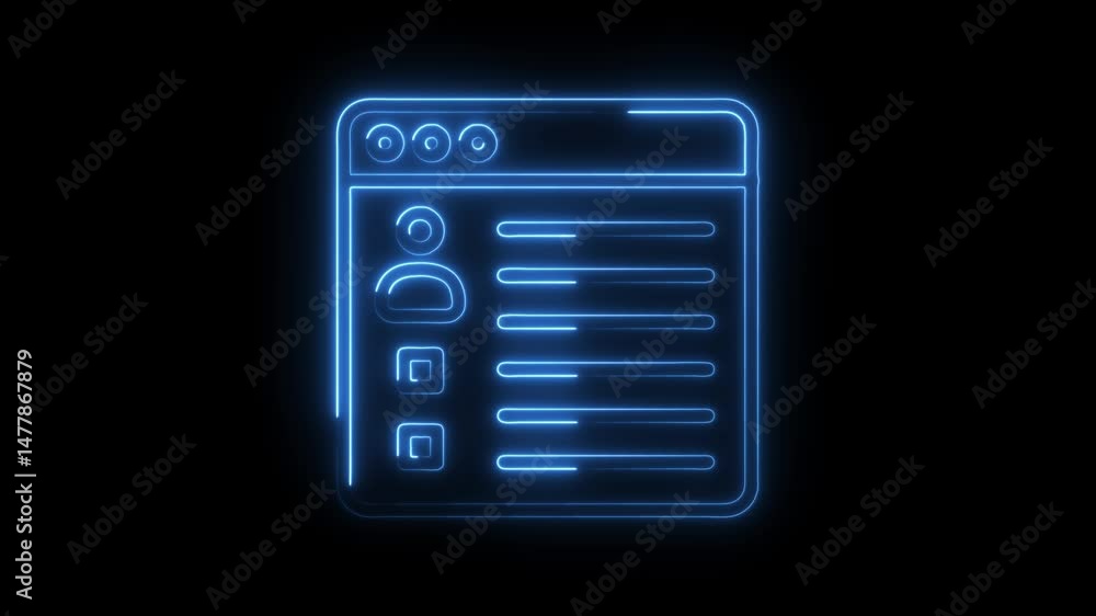 Poster glowing blue neon profile interface on black background for ui ux design concept