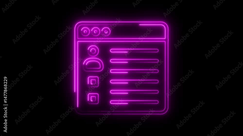 Aufkleber purple neon user profile interface animation on black background for technology design element