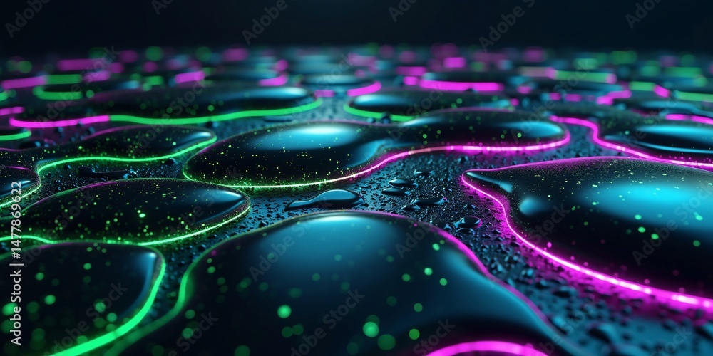 Poster blue green technology internet connection metallic waves in gradient mesh