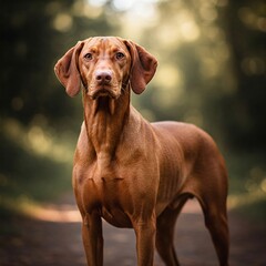 Elegant Vizsla Standing Attentively in Outdoor Setting