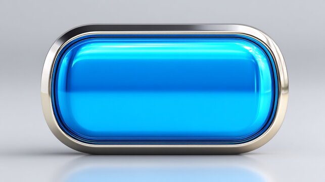 Gleaming blue button with reflective chrome frame