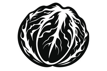 Stylized Round Head of Lettuce Silhouette Design, Black and White Vector Art