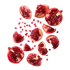 Vibrant Display Of Pomegranate Halves And  isolated on a transparent background