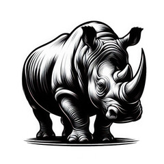 Powerful Black and White Rhinoceros Illustration