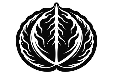 Stylized Cabbage Leaf Graphic with Vein Detail in Black and White Art