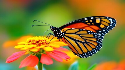 Fototapeta premium Vibrant monarch butterfly on a colorful flower