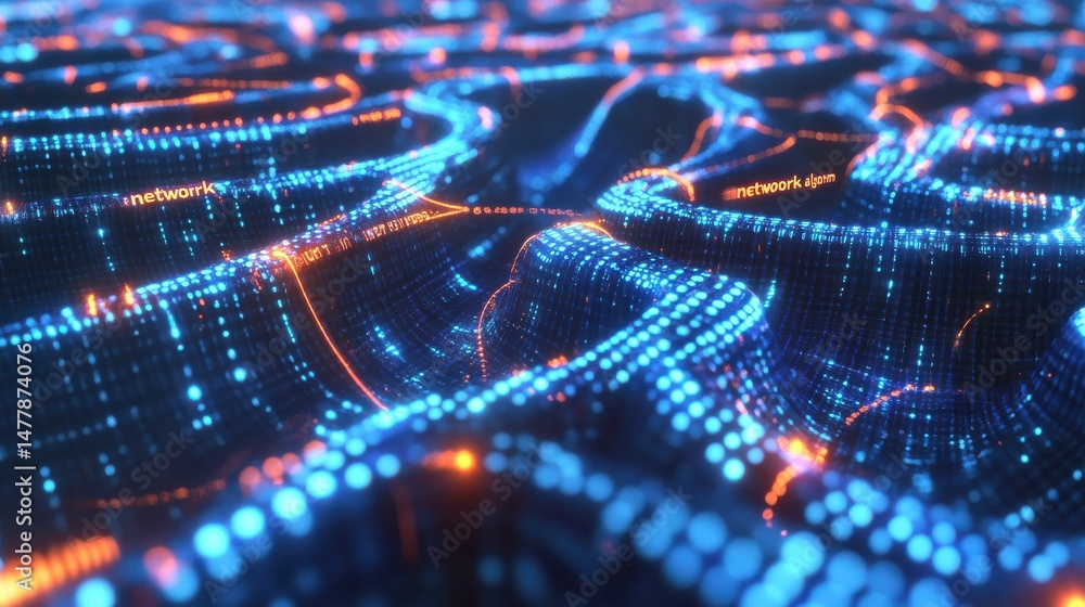 Poster a digital illustration shows a connected network of metallic nodes with glowing blue lines. this rep