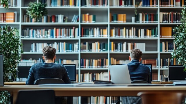 Students studying in a library