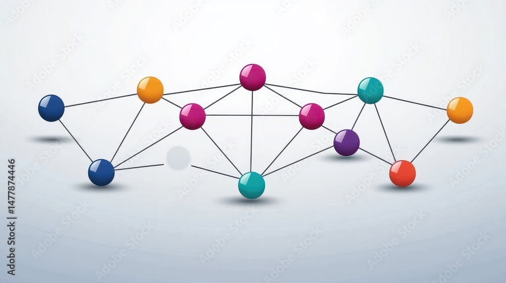 Poster a connected network, showing the nodes and links in a simple vector icon illustration