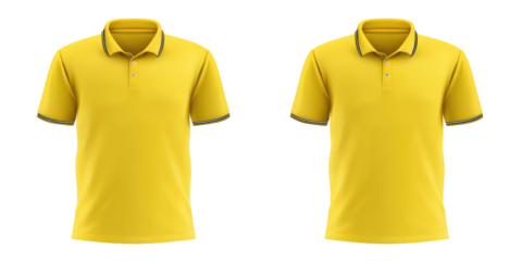 Yellow Blank Polo Shirt Template From Two  isolated on a transparent background