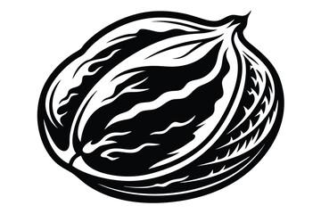 Stylized Black Walnut Illustration, Bold Lines and Unique Design, Nut Silhouette Artwork