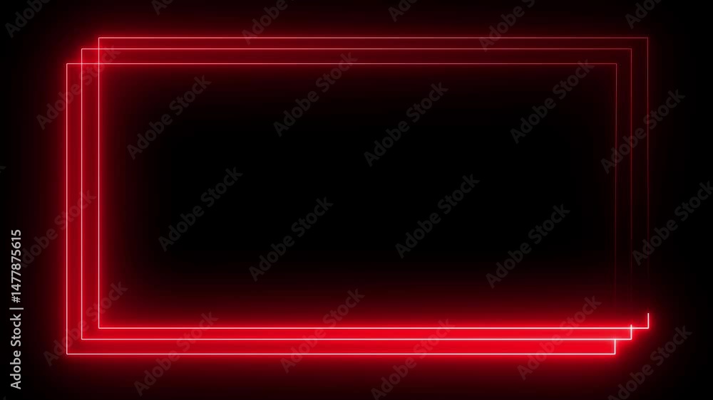 Poster glowing neon square rectangle picture frame animated icon . abstract glowing neon rectangle border f