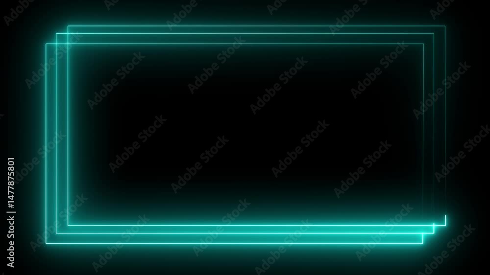 Poster glowing neon square rectangle picture frame animated icon . abstract glowing neon rectangle border f