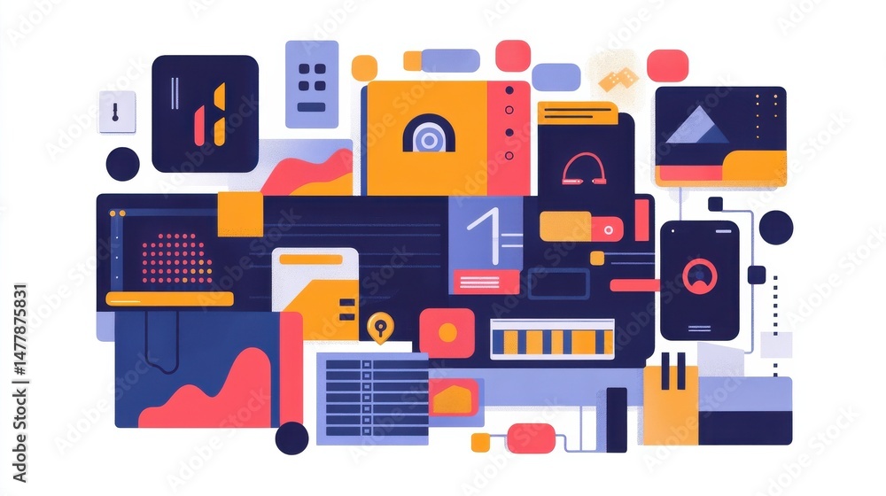 Poster online data access and security abstract concept vector illustration set. proxy server, backup serve
