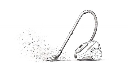 Hand drawn vacuum cleaner cleaning floor