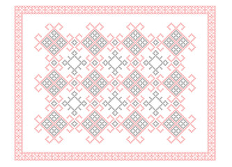 Beaded-look outline version of traditional red and black embroidery pattern from Mykolaiv region, Ukrainian vyshyvanka ornaments