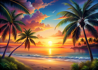 Tropical sunset beach paradise.