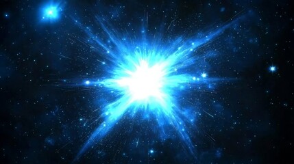 Obraz premium Observe the intense burst of light from a star exploding in the dark blue universe, radiating energy and particles into space.