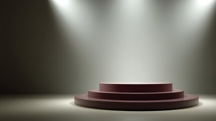 Obraz premium The stage is empty and drenched in spotlight, highlighting a round red platform that invites performance or presentation, set against a gentle neutral backdrop