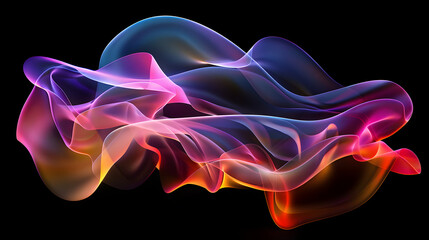Abstract flowing colorful smoke or fabric on a black background with dynamic and smooth transitions