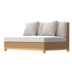 Angled View of Outdoor Rattan Sofa with Cushions.