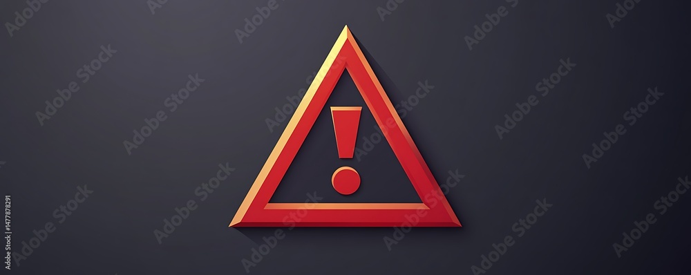 Poster sharp red exclamation mark vector icon inside a triangle on a dark gray flat background