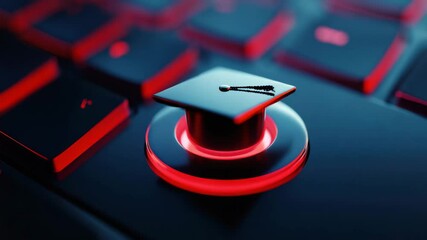 Online education, graduate concept, or e-learning. A close-up image of a graduation cap on a computer keyboard, symbolizing online education.