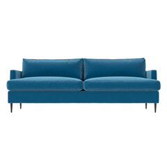 blue sofa front view isolated.