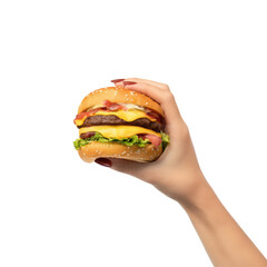 Hand Holding Burger Isolate  isolated on a transparent background