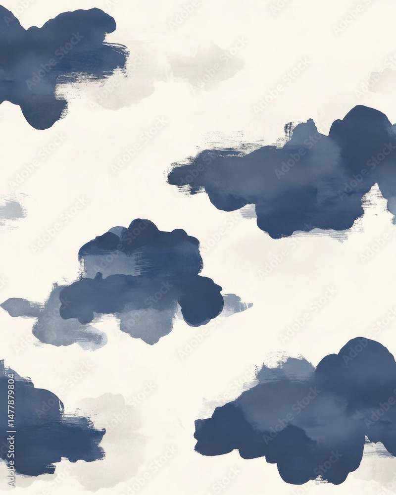 Poster elegant cloudscape painting in navy and cream hues abstract artistic rendering from above simple mod