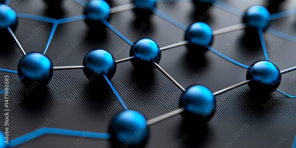 Aufkleber close up of a blue sphere with a wire connecting it to another blue sphere. the spheres are connecte