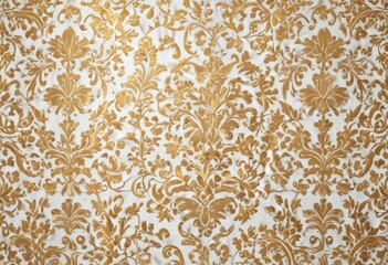 Intricate gold-on-white damask, elegant floral pattern, ornate, stylish, art