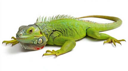 Obraz premium Vibrant Green Lizard on White Background Capturing Natural Beauty
