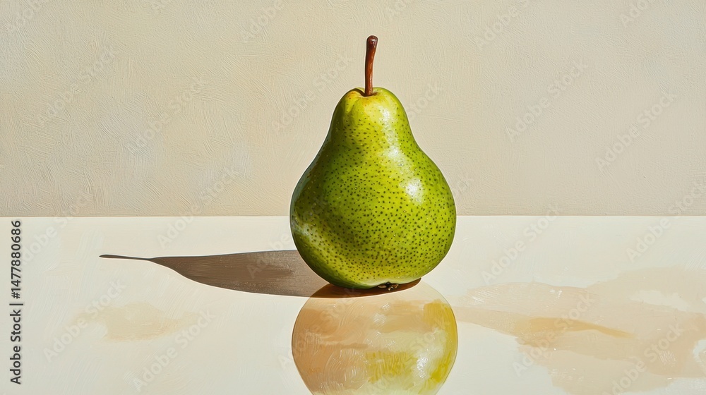 Poster vibrant green pear on smooth surface with soft shadows display
