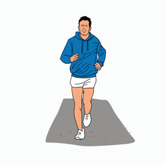 men are exercising running. Cartoon Style Illustration
