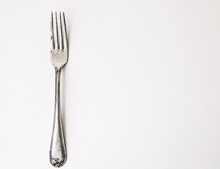 Minimalist Metal Fork on White Background