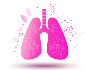 Vector lungs icon in pink on a bright white background for healthcare