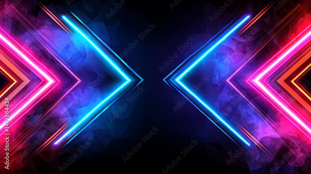 Poster Colorful background with two arrows pointing to the right. The background is a mix of blue and red