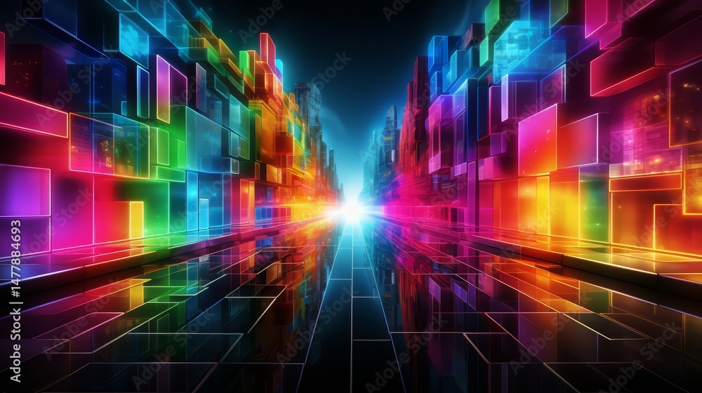 Poster colorful cityscape with buildings of different colors and sizes. the buildings are arranged in a way