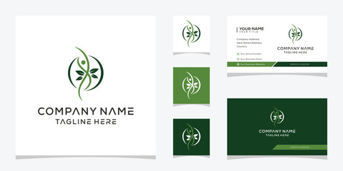 people health logo design, medical vector concept, leaf nature green graphic icon