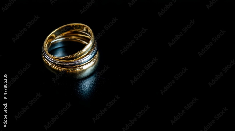 Poster Glowing gold rings float elegantly against a dark background, showcasing their intricate layers and radiance, while subtle blurs add depth and allure
