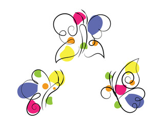 Three Abstract Butterfly Designs with Colorful Spots and Swirls