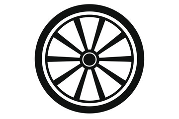 Obraz premium Wagon Wheel Silhouette Black and White Design with Spokes and Round Shape