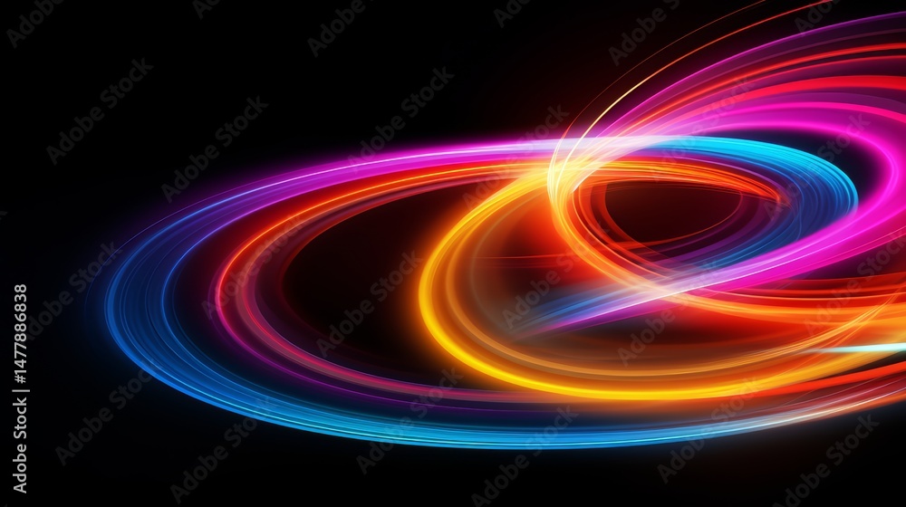 Poster colorful spiral with a black background. the spiral is made up of different colors, including red, o