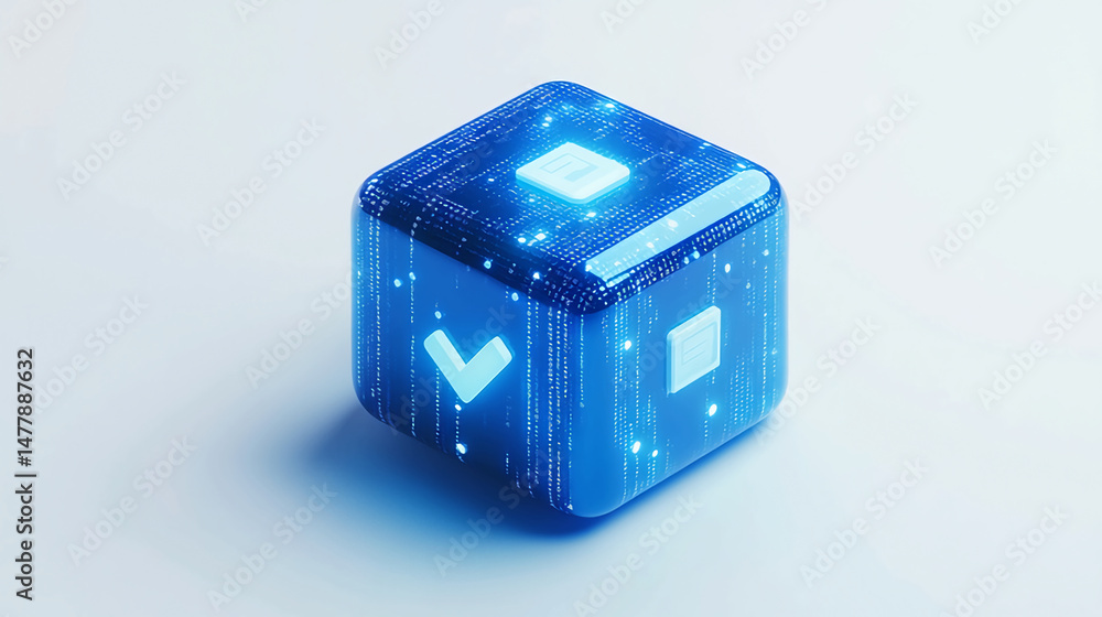 Poster digital cube technology ai blockchain data science innovation future tech abstract design render con
