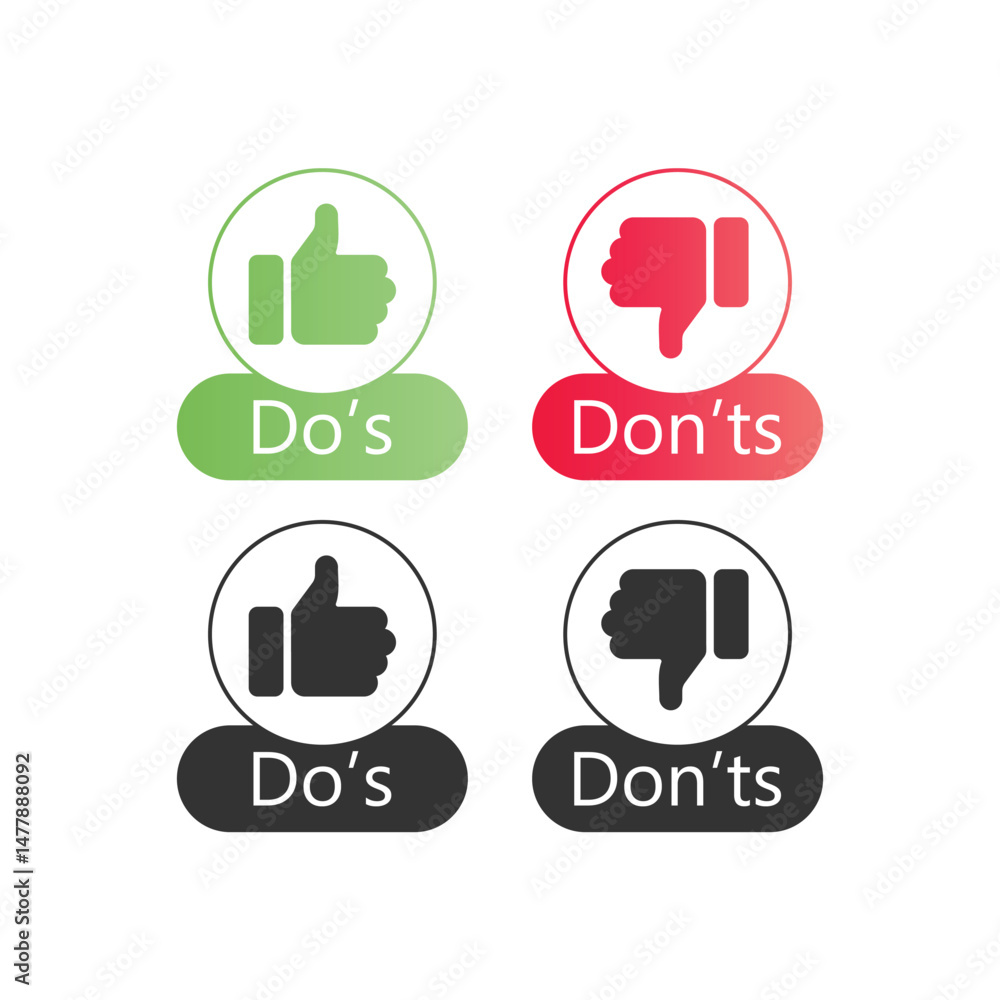 Poster do and don't check icon set vector design.